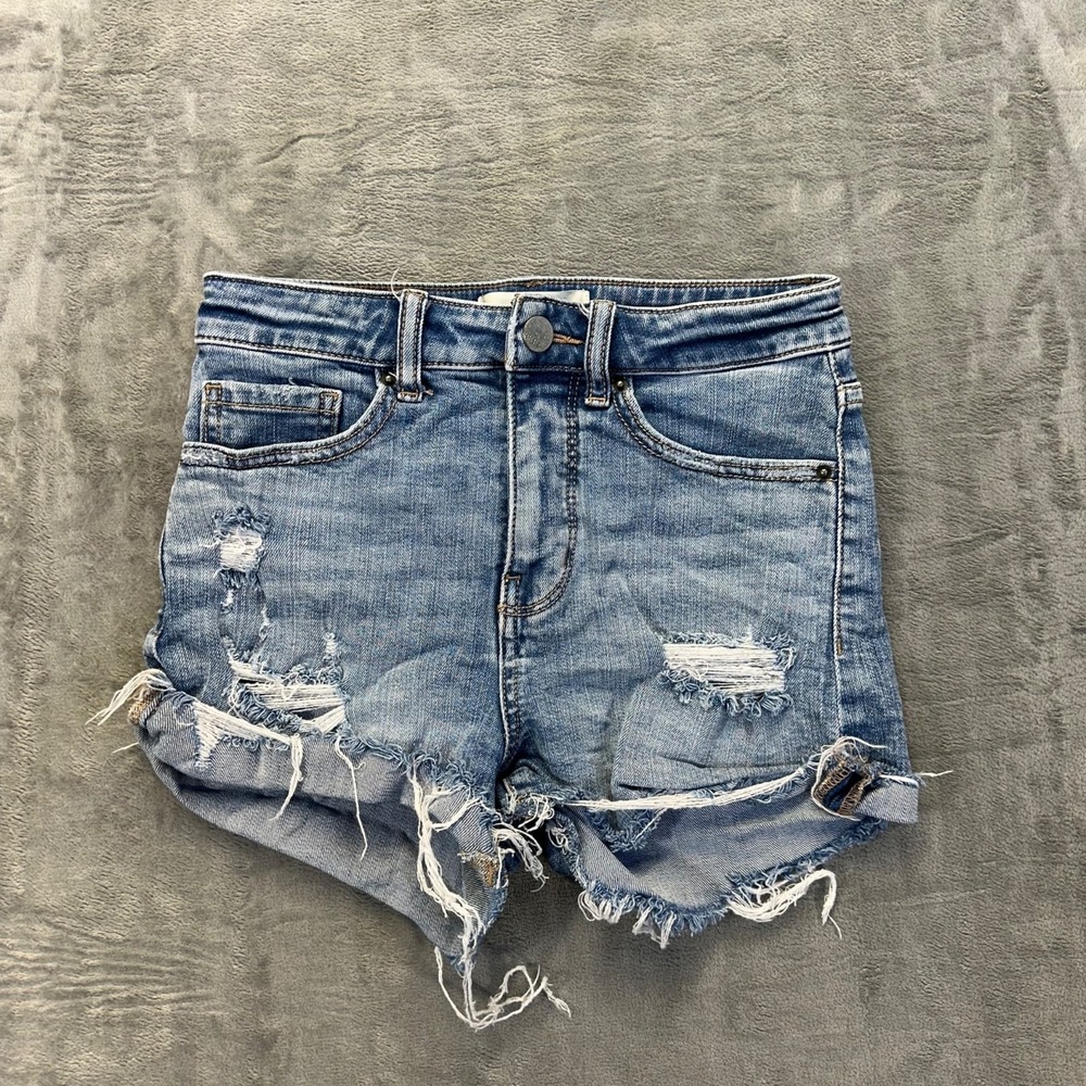 BKE Denim Distressed Shorts Women's Size 25 Blue Medium Wash Cotton